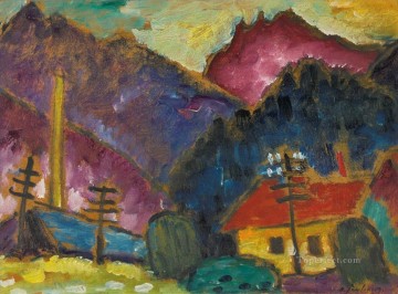 Pequeño paisaje con mástiles de telégrafo Alexej von Jawlensky Expresionismo Pinturas al óleo